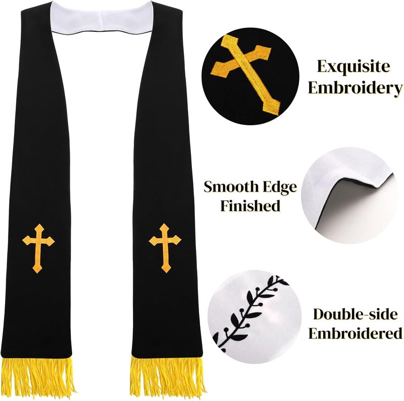 Eorbow 1 Pack Wedding Reversible Stole with Tassels, 75 Inch Clergy Mass Stoles with Cross, White Embroidered Priest Sash Stole, Pastor Shawl for Wedding Officiant Clergy Robe Cassock - Image 3